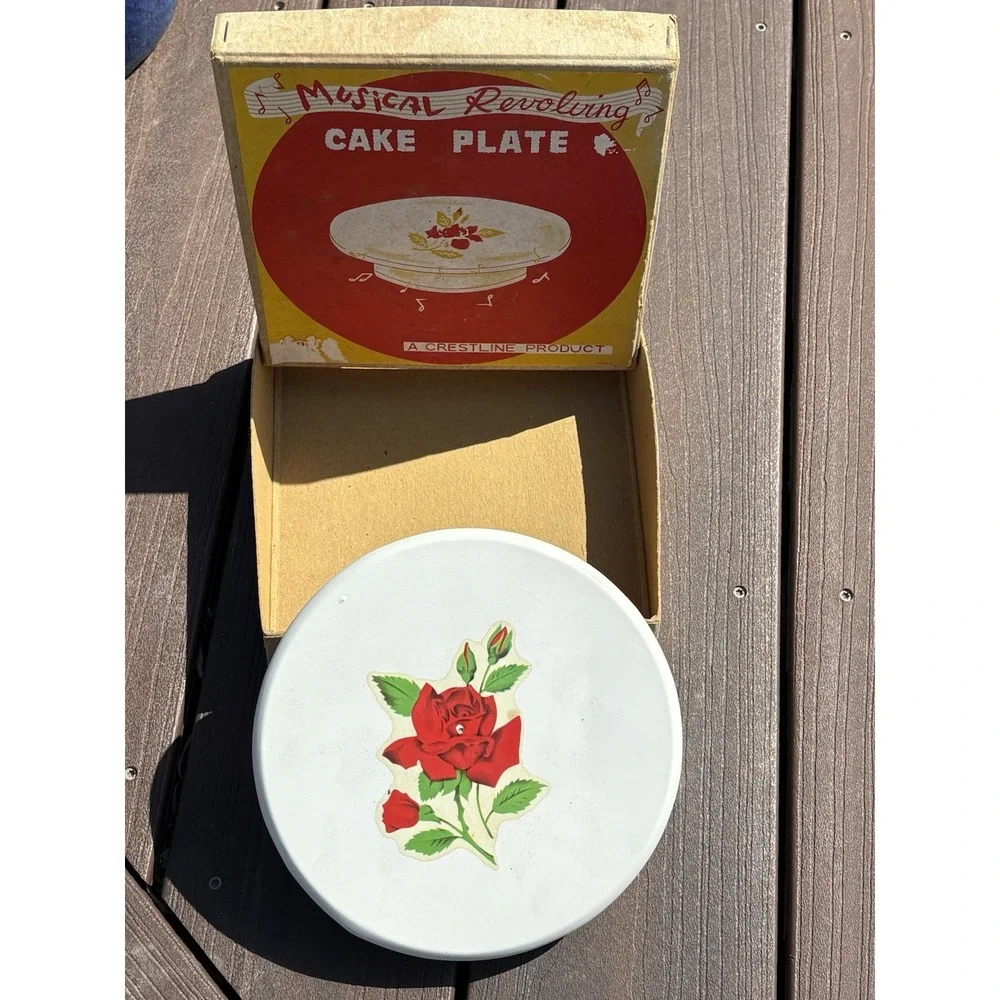Vintage‎ Happy Birthday Musical Cake Plate 1950s Original Box Music Works. Roses